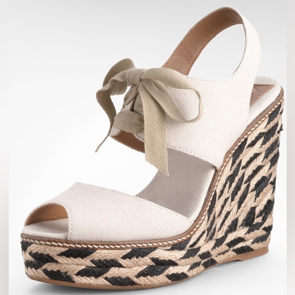 Tory Burch Linley Lace-Up Espadrille Wedge Sandals Size 8